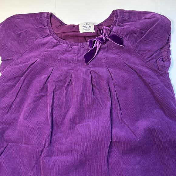 Mini Boden Purple Corduroy Dress with Velvet Bow 7-8Y - Picture 2 of 6